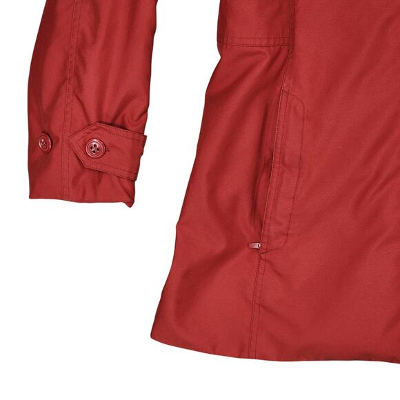 Marmot Trench Coat sz L Women Hooded Brick Red Lined Mid Length Lined Pockets - Picture 9 of 13